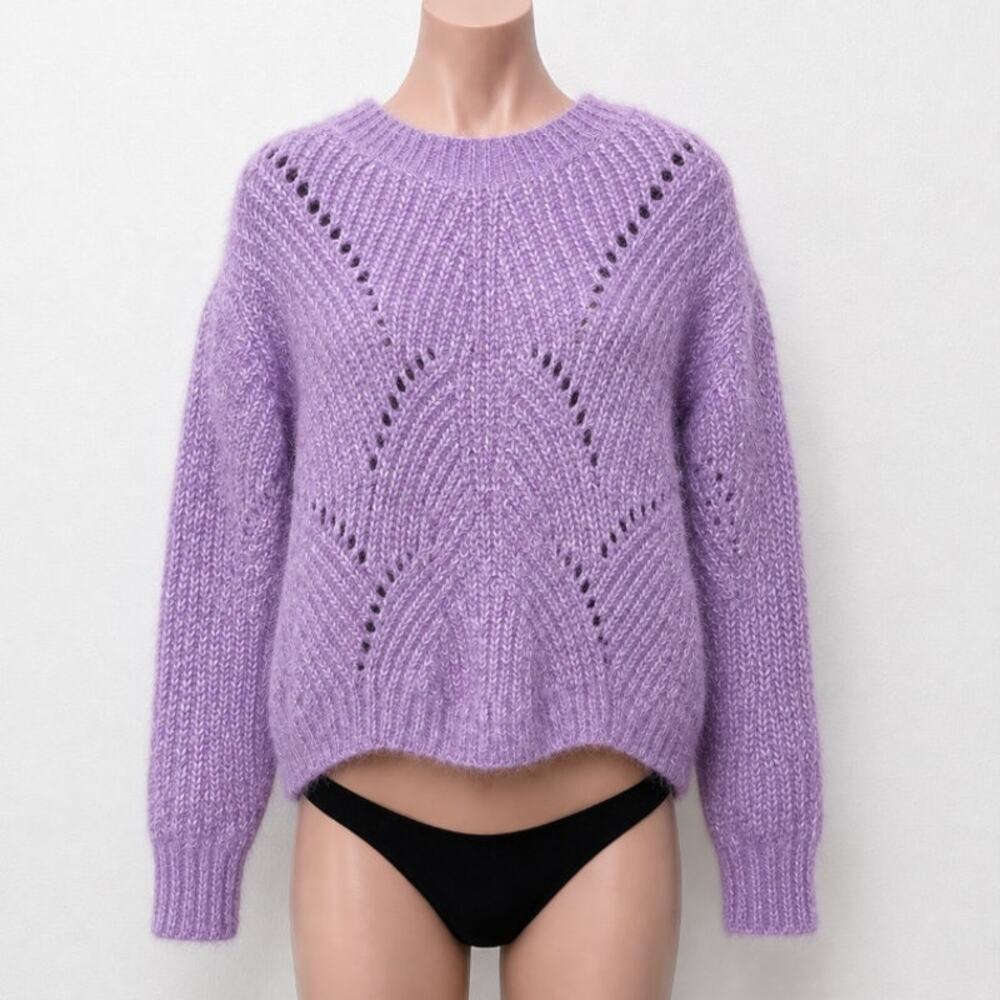 Aqua Light Purple Fuzzy Loose Knit Mock Neck Long Sleeve Sweater S